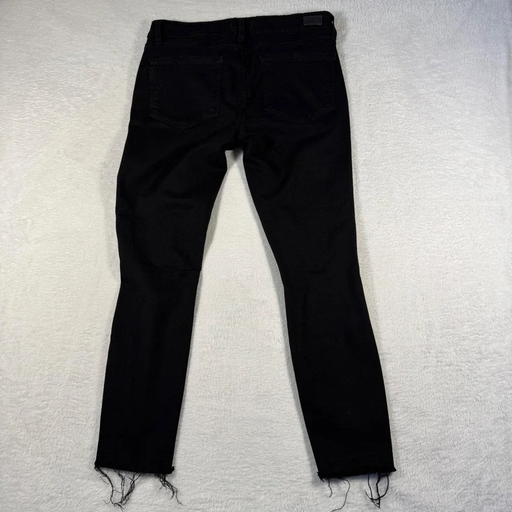 Paige Verdugo Crop Jeans Womens 30 Black Distressed‎ Skinny Ripped Raw Hem USA